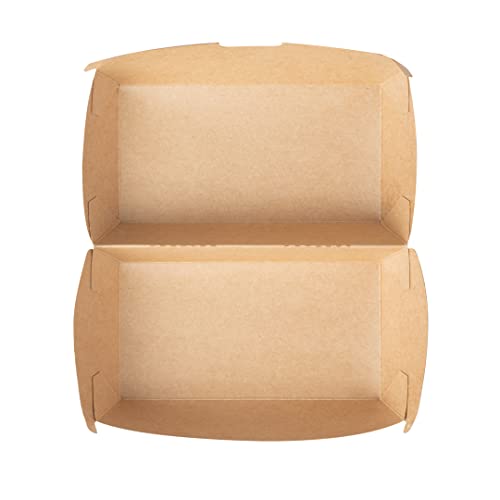 Bio Tek 6.7 x 3.5 x 3.5 Inch Clamshell Food Containers, 100 Disposable Sandwich Containers - Hinged Lid, Tab-Lock Closure, Kraft Paper Hot Dog Containers, Recyclable, Greaseproof