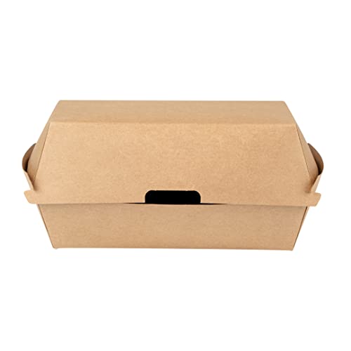 Bio Tek 6.7 x 3.5 x 3.5 Inch Clamshell Food Containers, 100 Disposable Sandwich Containers - Hinged Lid, Tab-Lock Closure, Kraft Paper Hot Dog Containers, Recyclable, Greaseproof