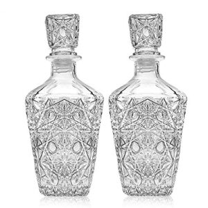 whiskey decanter – elegant liquor decanter set – glass liquor bottle for whiskey, tequila and brandy – sophisticated sparkling design – set of 2 premium decanters for alcohol