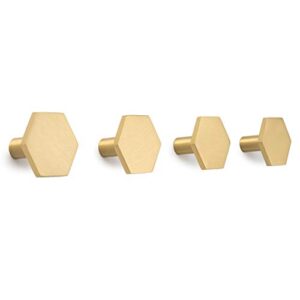 modern wall hooks made from solid brass. ideal purse wall hanger, perfect for coats, jackets, hats, scarfs, bags, backpacks and more. pack of 4 decorative coat hooks - bilbyfox (hexagon)