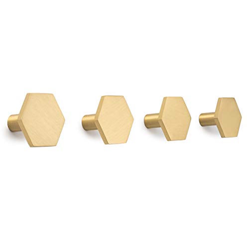 Modern Wall Hooks Made from Solid Brass. Ideal Purse Wall Hanger, Perfect for Coats, Jackets, Hats, Scarfs, Bags, Backpacks and More. Pack of 4 Decorative Coat Hooks - bilbyfox (Hexagon)