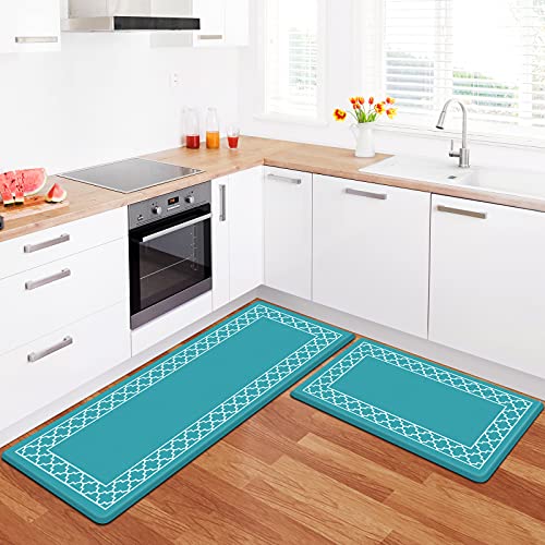 LuxStep Kitchen Mat Set of 2 Anti Fatigue Mat, Non Slip Kitchen Rugs and Mats Waterproof Memory Foam Kitchen Rug, Standing Desk Mat Floor Mats for House,Sink,Office,Kitchen(Green)