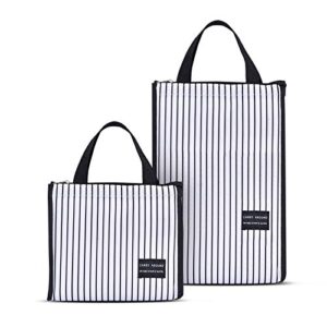 pack of 2 insulated lunch bag for women men, stylish lunch tote bag, medium + large handbag with zipper lunch box for work, school, shopping