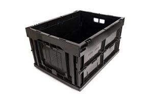 storage compat storage bin, nettuno 4323-b06, plastic stacking container, lidded storage bin, hardware and tool storage, collapsible bin, black, 15.75x11.81x8.66 inches, medium size, individual pack