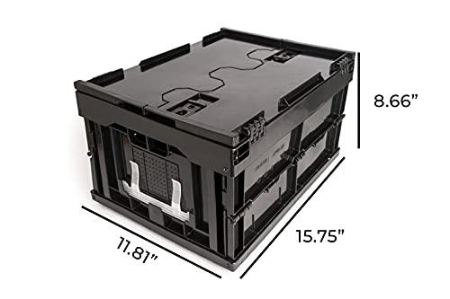 Storage Compat Storage Bin, Nettuno 4323-B06, Plastic Stacking Container, Lidded Storage Bin, Hardware and Tool Storage, Collapsible Bin, Black, 15.75x11.81x8.66 Inches, Medium Size, Individual Pack