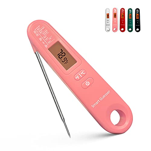 Smart Guesser Digital Meat Thermometer with Backlight for Kitchen Cooking-Instant Read Food Thermometer for Meat, Deep Frying, Baking,Grilling BBQ-Pink