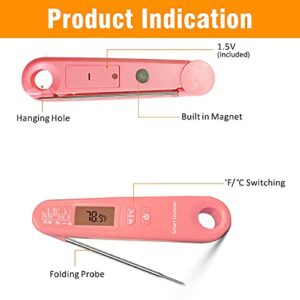 Smart Guesser Digital Meat Thermometer with Backlight for Kitchen Cooking-Instant Read Food Thermometer for Meat, Deep Frying, Baking,Grilling BBQ-Pink