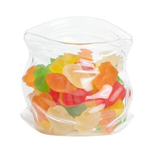 8 ounce glass zipper bag, 1 small glass bag - realistic crinkled edges, serve candy, popcorn, or nuts, clear glass bag bowl, dishwashable, flat base - restaurantware.