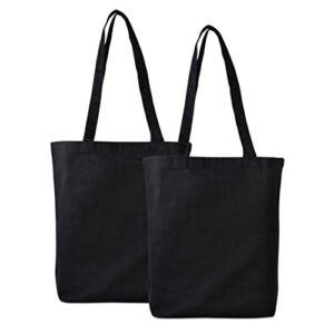 canvas tote bags - 2 pack black cotton shopping bags with shoulder length handles, small reusable natural organic muslin fabric cloth, blanks for sublimation, stores, business, crafts, gifts - 16x16x5