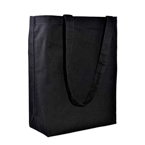 Canvas Tote Bags - 2 Pack Black Cotton Shopping Bags with Shoulder Length Handles, Small Reusable Natural Organic Muslin Fabric Cloth, Blanks For Sublimation, Stores, Business, Crafts, Gifts - 16x16x5