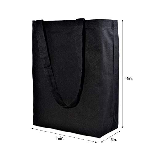 Canvas Tote Bags - 2 Pack Black Cotton Shopping Bags with Shoulder Length Handles, Small Reusable Natural Organic Muslin Fabric Cloth, Blanks For Sublimation, Stores, Business, Crafts, Gifts - 16x16x5