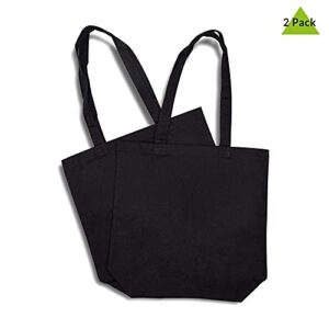 Canvas Tote Bags - 2 Pack Black Cotton Shopping Bags with Shoulder Length Handles, Small Reusable Natural Organic Muslin Fabric Cloth, Blanks For Sublimation, Stores, Business, Crafts, Gifts - 16x16x5