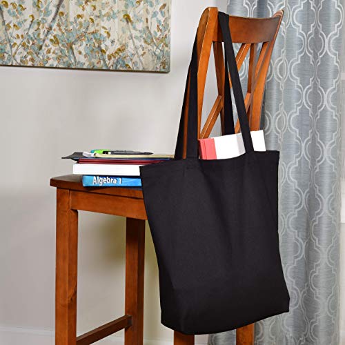 Canvas Tote Bags - 2 Pack Black Cotton Shopping Bags with Shoulder Length Handles, Small Reusable Natural Organic Muslin Fabric Cloth, Blanks For Sublimation, Stores, Business, Crafts, Gifts - 16x16x5