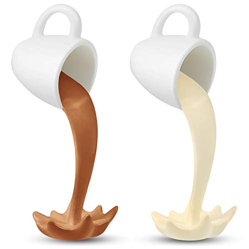 Jetec 2 Pieces Floating Coffee Cups Coffee Bar Accessories Magic Pouring Spilling Splash Coffee Mugs Sculpture Funny Art Decoration for Home Office Kitchen, Present for Coffee Lover (Cream, Brown)