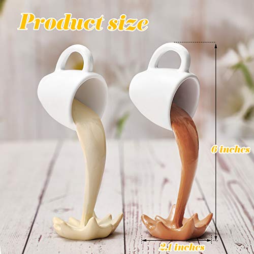 Jetec 2 Pieces Floating Coffee Cups Coffee Bar Accessories Magic Pouring Spilling Splash Coffee Mugs Sculpture Funny Art Decoration for Home Office Kitchen, Present for Coffee Lover (Cream, Brown)