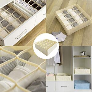 Libeder 2 Pack Socks Underwear Drawer Organizer Divider, 16 Cell Collapsible Cabinet Closet Organizer Storage Boxes for Clothes, Socks, Lingerie, Underwear, Ties, Beige