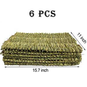 kathson 6 PCS Rabbit Large Grass Mat Natural Grass Woven Mat Rabbits Chew Toys Grass Bedding Nest for Small Animal Bunny Rabbit Guinea Pigs Hamster Chinchillas Puppy Biddy Sleeping Chewing