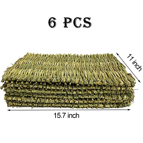 kathson 6 PCS Rabbit Large Grass Mat Natural Grass Woven Mat Rabbits Chew Toys Grass Bedding Nest for Small Animal Bunny Rabbit Guinea Pigs Hamster Chinchillas Puppy Biddy Sleeping Chewing