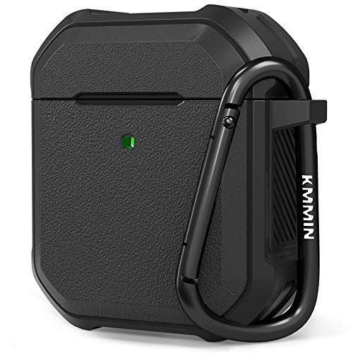 Airpods Case Cover, Ztacking Airpods 2 & 1 Protective Hard Case Rugged Full-Body Shockproof for Men Women with Keychain Front LED Visible Designed for Airpod Case 2nd Generation - Black