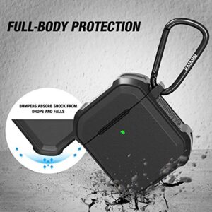 Airpods Case Cover, Ztacking Airpods 2 & 1 Protective Hard Case Rugged Full-Body Shockproof for Men Women with Keychain Front LED Visible Designed for Airpod Case 2nd Generation - Black