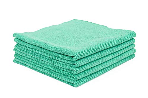 The Rag Company - The Pearl - Professional Microfiber Detailing Towel for Ceramic Coating Leveling and Sealant Removal, Safe and Scratch-Free with No Tags, 320GSM, 16in x 16in, Green (12-Pack)