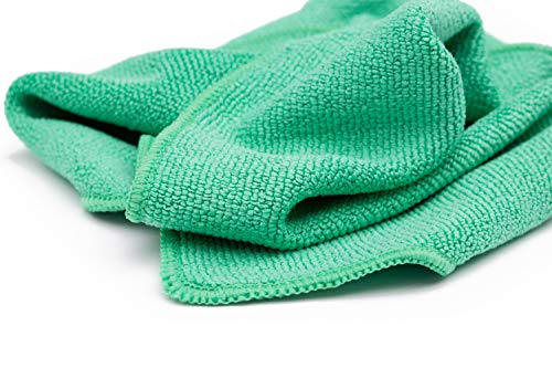 The Rag Company - The Pearl - Professional Microfiber Detailing Towel for Ceramic Coating Leveling and Sealant Removal, Safe and Scratch-Free with No Tags, 320GSM, 16in x 16in, Green (12-Pack)