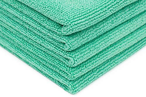 The Rag Company - The Pearl - Professional Microfiber Detailing Towel for Ceramic Coating Leveling and Sealant Removal, Safe and Scratch-Free with No Tags, 320GSM, 16in x 16in, Green (12-Pack)