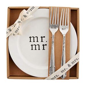 mud pie mrs. cake set, plate 8" dia | fork 8", white