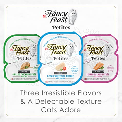 Purina Fancy Feast Gourmet Wet Cat Food Variety Pack, Petites Gravy Collection, Break-apart tubs, 48 Servings - (24) 2.8 oz. Tubs