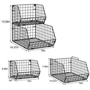 X-cosrack Fruit and Vegetable Basket,2-Tier Wall-mounted & Countertop Tiered Storage Baskets for Potato Onion Storage,Stackable Kitchen Wire Baskets for Fruit Veggies Produce Snack Canned Foods,Black