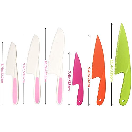 11PCS Kids Plastic Knife Set,Kids Safe Knife Set with 2 Pair Cut Resistant Gloves (Ages 6-12) & Cutting Board,Kids Cooking Tool BPA-Free ,Salad (Pink)