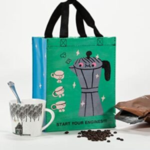 Blue Q Handy Tote ~ Start Your Engines Coffee Lovers!!! Reusable lunch bag, little tote, gift bag, sturdy and easy to clean, made from 95% recycled material, 10" h x 8.5" w x 4.5" d