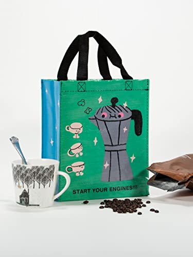 Blue Q Handy Tote ~ Start Your Engines Coffee Lovers!!! Reusable lunch bag, little tote, gift bag, sturdy and easy to clean, made from 95% recycled material, 10" h x 8.5" w x 4.5" d