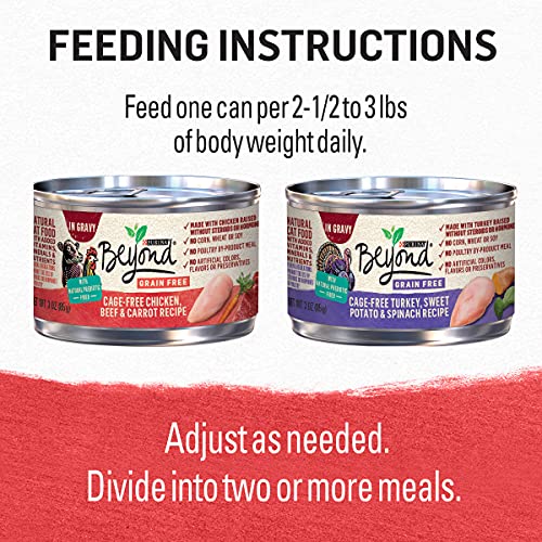 Purina Beyond Chicken, Beef and Carrot and Turkey, Sweet Potato and Spinach in Wet Cat Food Gravy 12 Ct Variety Pack - (2 Packs of 12) 3 oz. Cans