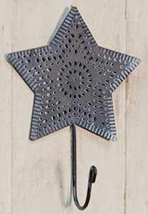 happy deals ~ primitive star wall hook - black punched tin | rustic country décor | 8 x 5 inch