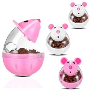 portown 4 pcs cat food ball dispenser, small cat food balls slow feeder mice shaped tumbler cat food toy cat treat toy feeder toy for interactive training(pink,white)