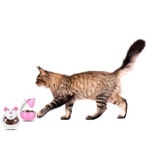 PORTOWN 4 Pcs Cat Food Ball Dispenser, Small Cat Food Balls Slow Feeder Mice Shaped Tumbler Cat Food Toy Cat Treat Toy Feeder Toy for Interactive Training(Pink,White)