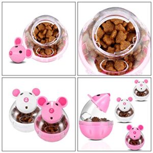 PORTOWN 4 Pcs Cat Food Ball Dispenser, Small Cat Food Balls Slow Feeder Mice Shaped Tumbler Cat Food Toy Cat Treat Toy Feeder Toy for Interactive Training(Pink,White)