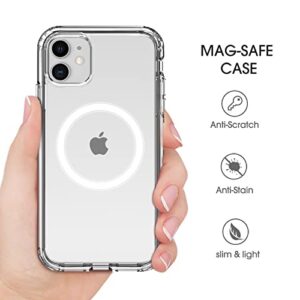 amCase Cellular Phone Case, Compatible with iPhone 11 (6.1") and MagSafe Accessories, Support Wireless Charging, Polycarbonate, Thermoplastic Polyurethane, Shock-Absorbent, Magnetic, Clear