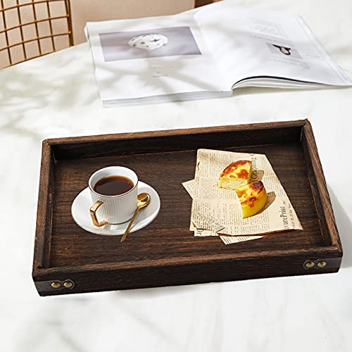 TOPZEA 3 Pack Wood Serving Tray, Rectangular Butler Serving Tray with Handle, Coffee Table Tray Decorative Ottoman Tray for Tea, Coffee, Breakfast, Table Centerpieces