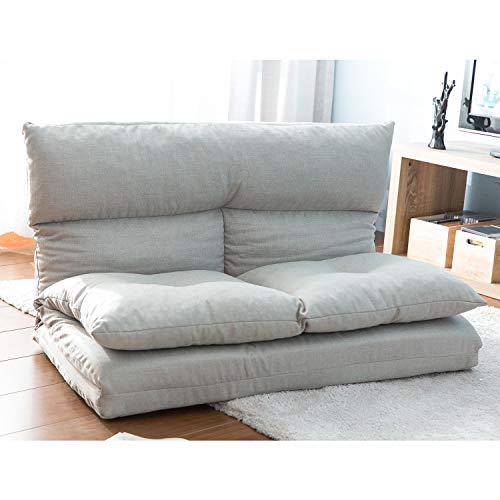 Folding Floor Lazy Sofa Bed Fabric Sleeper, 5-Position Adjustable Floor Couch Lounge Video Gaming Sofa Bed, Folding Floor Leisure Cushion Padded Futon Bed for Reading, Gray