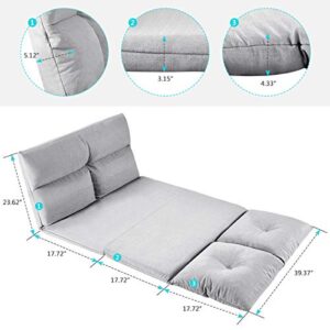 Folding Floor Lazy Sofa Bed Fabric Sleeper, 5-Position Adjustable Floor Couch Lounge Video Gaming Sofa Bed, Folding Floor Leisure Cushion Padded Futon Bed for Reading, Gray
