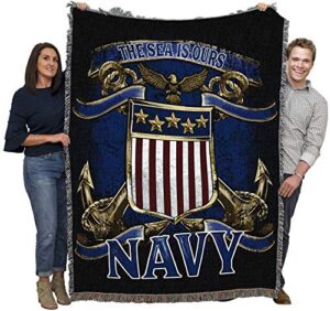 pure country weavers pcw - us navy - the sea is ours 3 blanket - gift military tapestry throw woven from cotton - made in the usa (72x54)