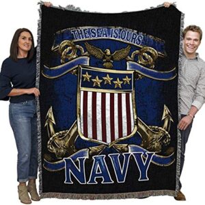 Pure Country Weavers PCW - US Navy - The Sea is Ours 3 Blanket - Gift Military Tapestry Throw Woven from Cotton - Made in The USA (72x54)