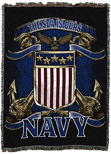 Pure Country Weavers PCW - US Navy - The Sea is Ours 3 Blanket - Gift Military Tapestry Throw Woven from Cotton - Made in The USA (72x54)