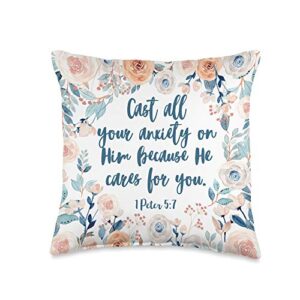 christian bible verse gifts 1 peter 5:7 gift for christian bible verse throw pillow, 16x16, multicolor