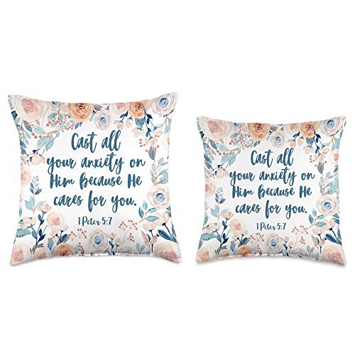 Christian Bible Verse Gifts 1 Peter 5:7 Gift for Christian Bible Verse Throw Pillow, 16x16, Multicolor