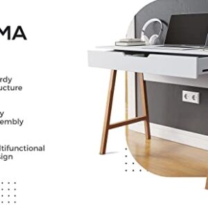 Parma 42 Inch Modern Desk - Home & Office Small Computer Desk with Wide Drawer - Wooden Study Writing Minimalist Desk with Storage for Small Space, Bedroom & Workstations - Student Desk/Table (White)