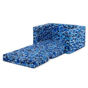 Delta Children Cozee 2-in-1 Convertible Sofa to Lounger - Comfy Flip Open Couch/Sleeper for Kids, Blue Camo
