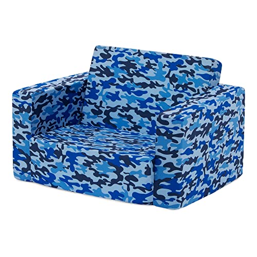 Delta Children Cozee 2-in-1 Convertible Sofa to Lounger - Comfy Flip Open Couch/Sleeper for Kids, Blue Camo